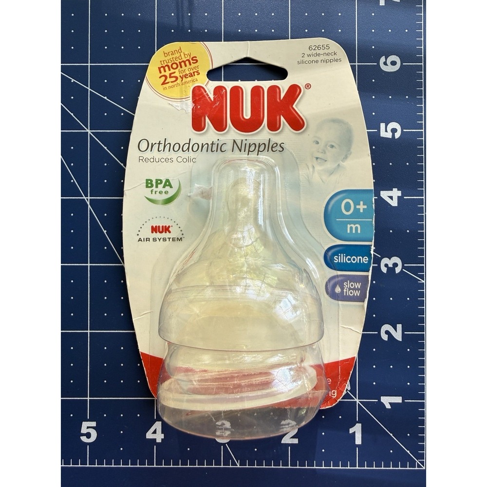 NUK Orthodontic 2pc Wide Neck Slow Flow Silicone Nipples 0mo+ Sz. 1 Germany 2010
